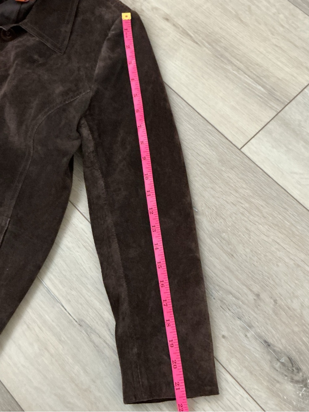Women's Dark Brown Suede Button-Front Leather Jacket - Picture 10 of 10